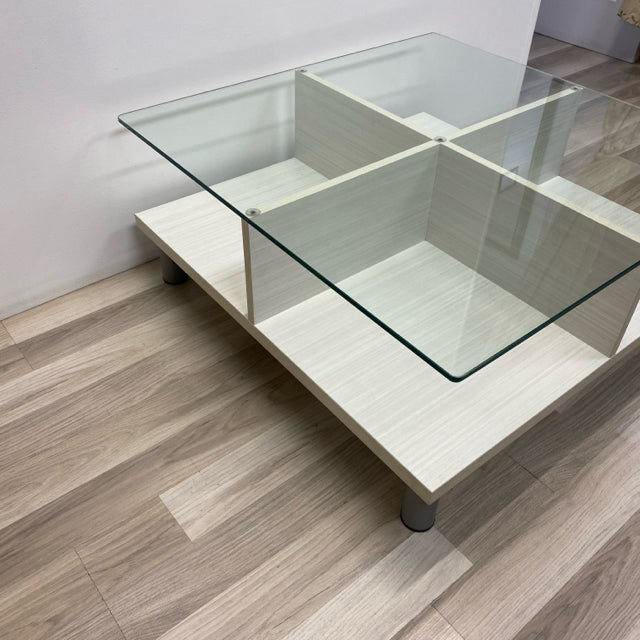 White-Clear Wood-Glass Coffee Table