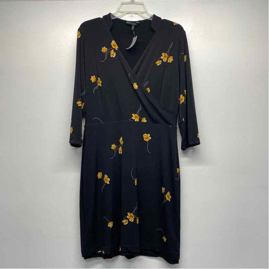 White House Black Market Size 12 Women's Black-Multi Floral Faux Wrap Dress