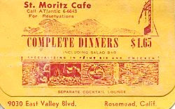 (Wine List) St. Moritz Restaurant. Rosemead, CA. [ca. 1950's].